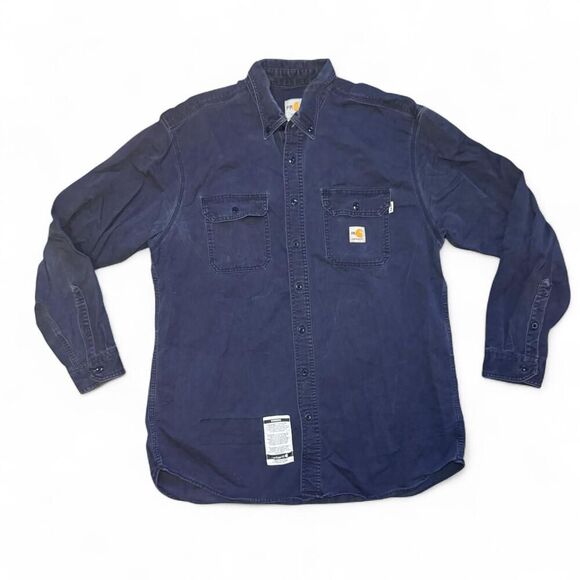 Carhartt Men’s XL Navy Flame Resistant FR Button Down Work Shirt FRS160DNY - Picture 1 of 6